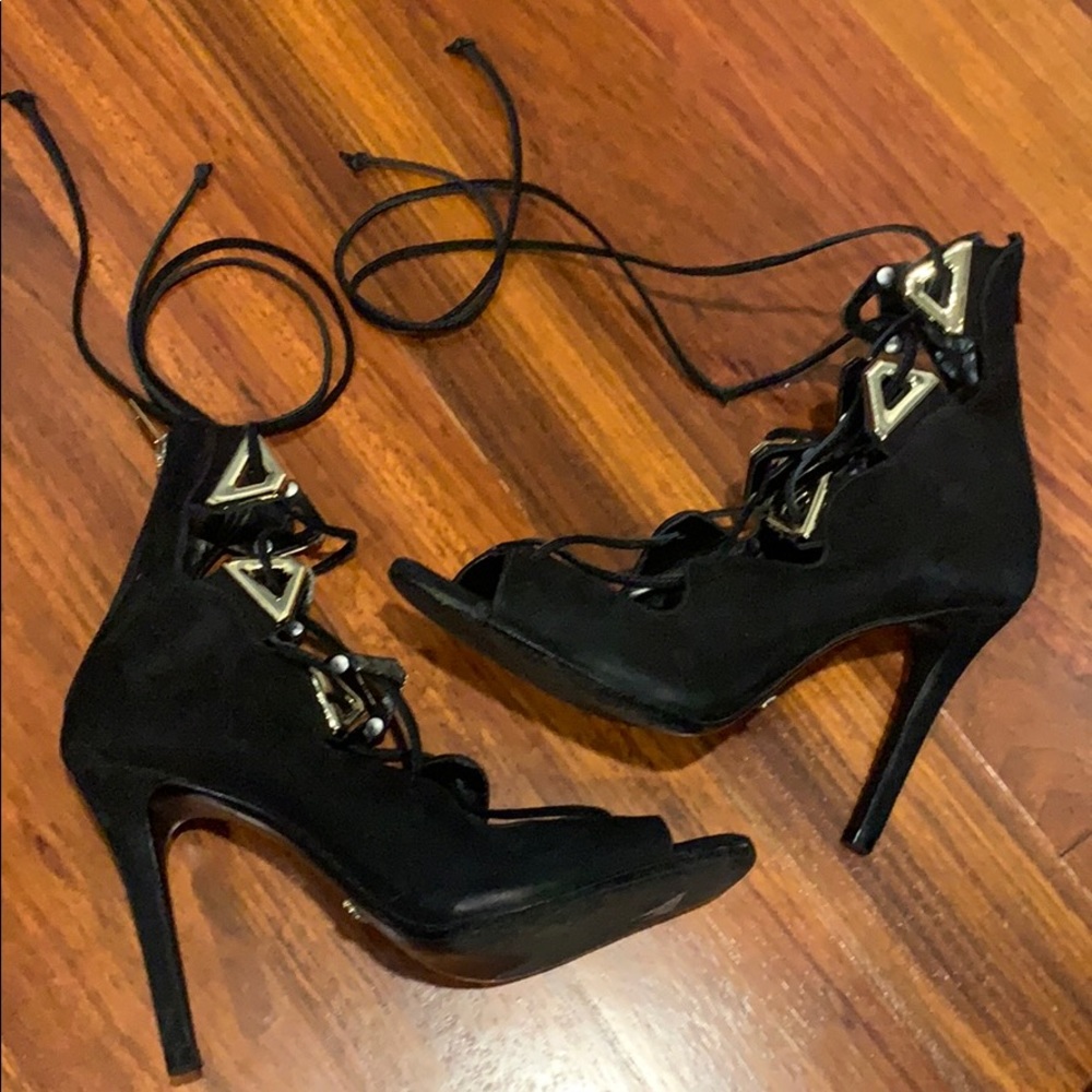Schutz Suede Peeptoe Laceup Booties
